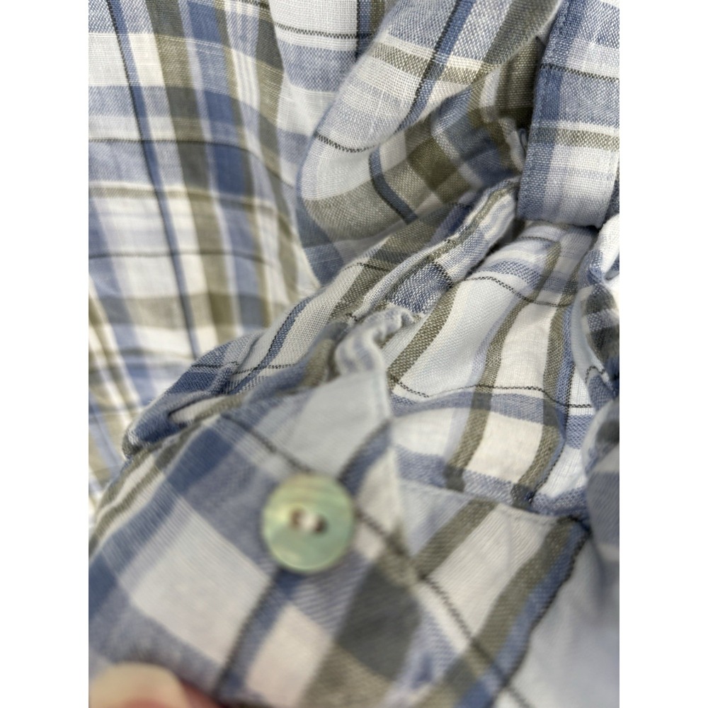 J Jill Love Linen Button Up Plaid Popover Tunic Shirt L 💯 Linen Roll Tab Sleeve - Picture 11 of 14